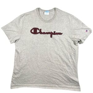 Champion  Heritage T-Shirt Mens XL Grey Script Logo Short Sleeve Cotton Blend